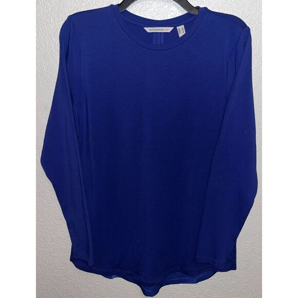 Isaac Mizrahi Live! Mixed Media Crew Neck Top w/ Back Detail Women Sz S Blue - Picture 1 of 8